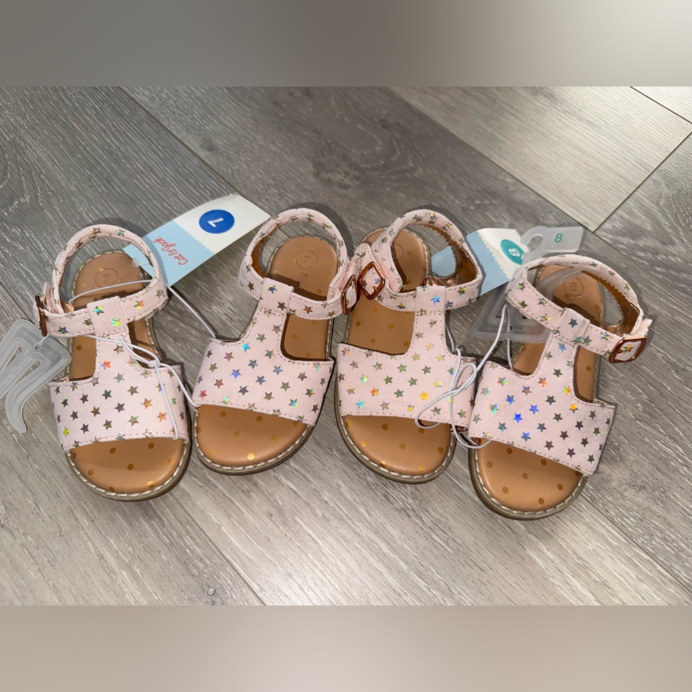Toddler Girls Cat & Jack Kids' Pink Star Sandals, Velcro close, Sz 7